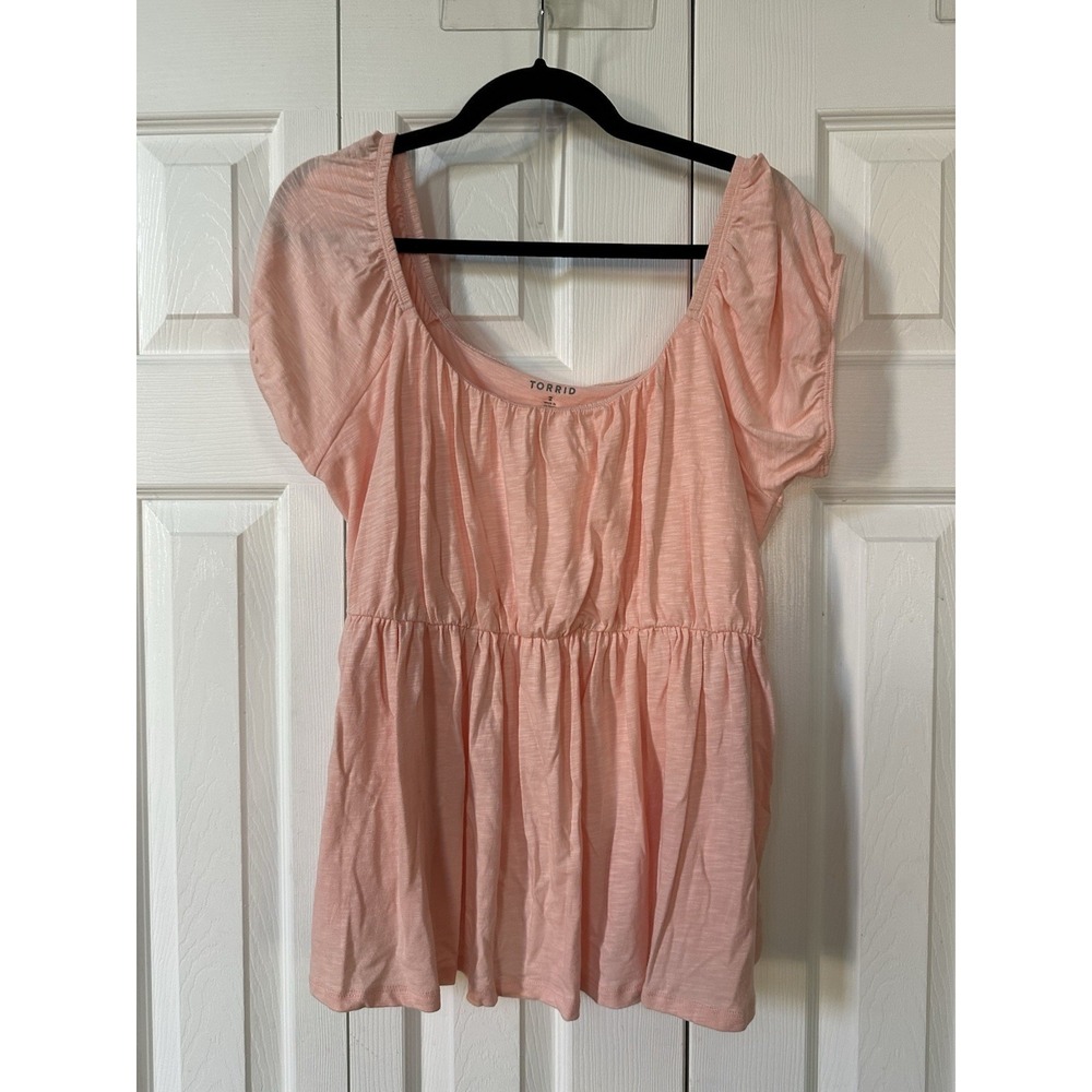 Torrid Impatient Pink Shirred Babydoll Blouse Scoop Neck Flutter Sleeve 2X